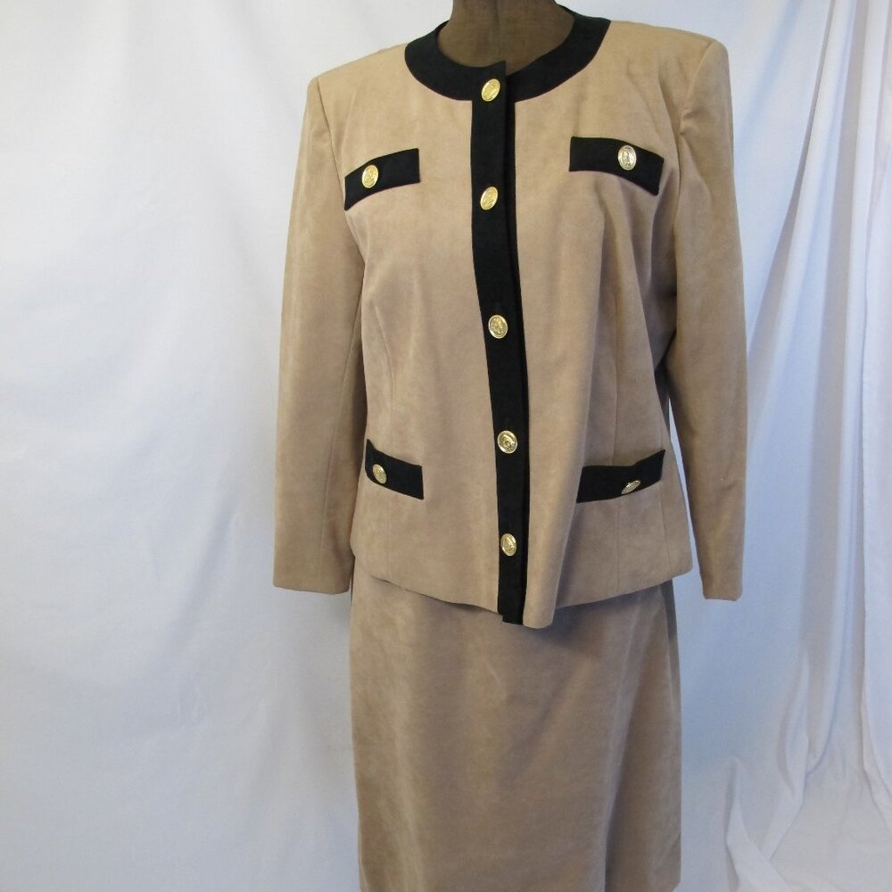 Ultrasuede tan and black 2-piece skirt and jacket set  14/16P